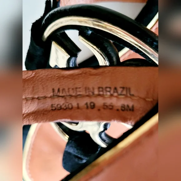 Tory Burch Miller Leather Thong Sandals Metal/Gold Logo Black/Tan US 8 - Picture 12 of 16